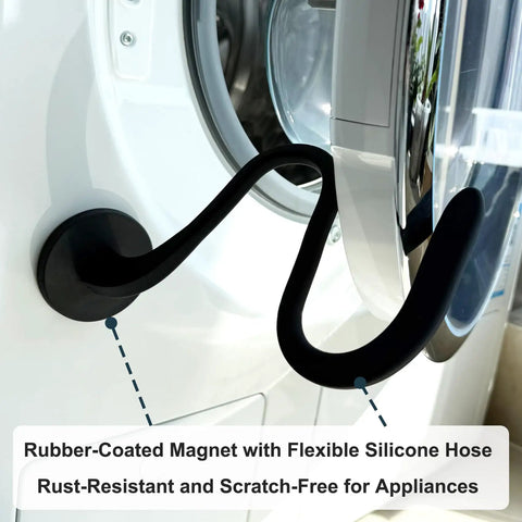 Keep Front Load Washer Door Open With Magnetic Door Prop And Flexible Hose, No-Fuss Setup, Black, Fits Most Washers And Dryers