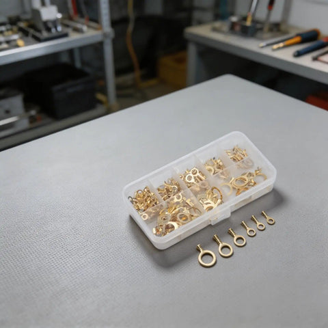 Top Grade 150 Pcs Brass Ring Cable Lug Terminal Kit With M3 To M10 Sizes For Solid Bare Copper Wire Crimping And Easy Home Auto Wiring Projects Inside Neat Clear Storage Box, brass ring terminals in clear case