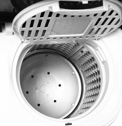 Interior of Portable Twin Tub Washing Machine With Built In Drain Pump, 7.9 Lbs Wash And 4.4 Lbs Spin, Compact Laundry Solution