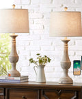 Farmhouse 3 Way Dimmable Touch Table Lamps Set of 2 with USB Ports for Nightstand Living Room and Bedroom in rustic setting
