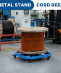 Rugged Heavy-Duty 1000 Lb Cable Reel Turntable With Portable Wire Spool Rack lockable wheels in industrial setting