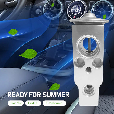 Universal Car Expansion Valve For Air Conditioning System, Heavy Duty Metal Valve, Silver, shown in car interior setting