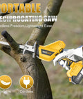 Cordless Reciprocating Saw With 20V Battery And Charger Variable Speed 0 to 3500 SPM Tool Free Blade Cutting a Tree Branch