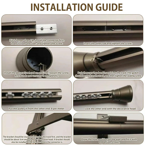 Double Curtain Track System Wall Mounted In Champagne Aluminum Finish, Heavy Duty Silent Rail With Smooth Sliding Rollers, Easy Install, DIY Friendly And Built To Last For Living Room, Bedroom Or Room Divider, 6.9 Feet Length installation guide