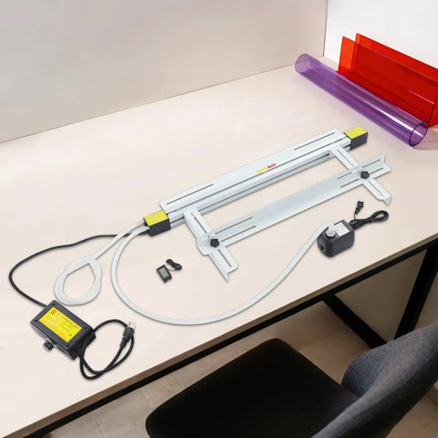 24 Inch 1000W Acrylic Heat Bending Machine With Water Cooling For Plexiglass Plastic on a workspace with various colored acrylic sheets.