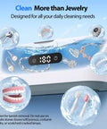 Ultrasonic Jewelry Cleaner 24W With 48kHz High Frequency Waves Digital Timer cleaning jewelry, glasses, dentures, and retainers.