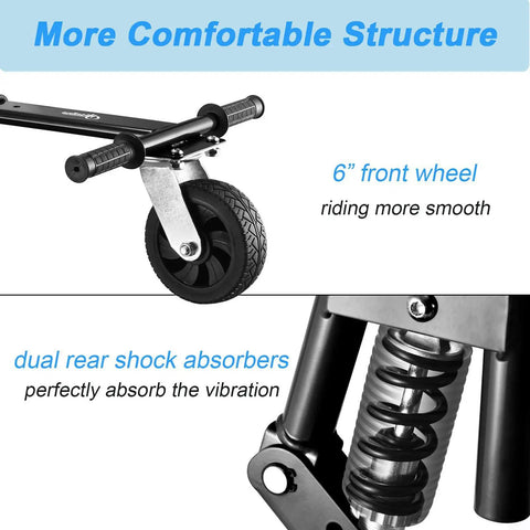 Hoverboard Go Kart Attachment With Dual Shock Absorbers And 6 Inch Off Road Wheel 265 Lbs Capacity Adjustable Length