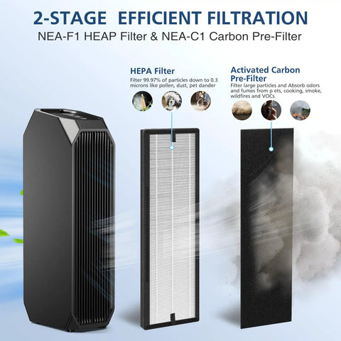 Heavy Duty HEPA Filter Bundle For Eureka NEA120 And Toshiba CAF W36USW Air Purifiers Includes 2 NEAF1 HEPA Filters And 8 NEAC1 Carbon Filters