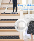 Indoor Stair Treads 15 Pack for Wooden Steps Non Slip Carpet Treads Gray Plaid shown on stairs with washing machine