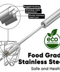 Stainless Steel Semi Automatic Hand Push Whisk Blender For Home Kitchen, Egg Beater And Milk Frother, front view, eco-friendly