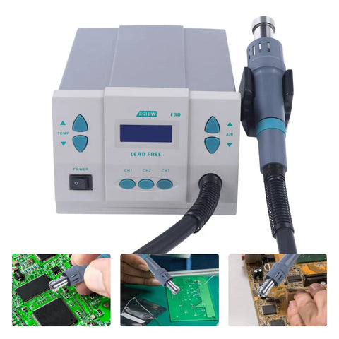 1000W Hot Air Rework Station With Auto Sleep Mode, Pro Grade Fast Heat Soldering Gun And Digital LCD, shown with repair examples
