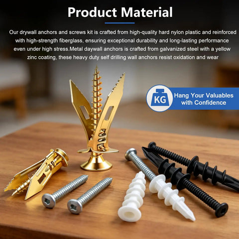 Do It All 170Pcs Drywall Anchors And Screws Kit With Plastic Expansion And Metal Self Drilling Anchors displayed on wooden surface
