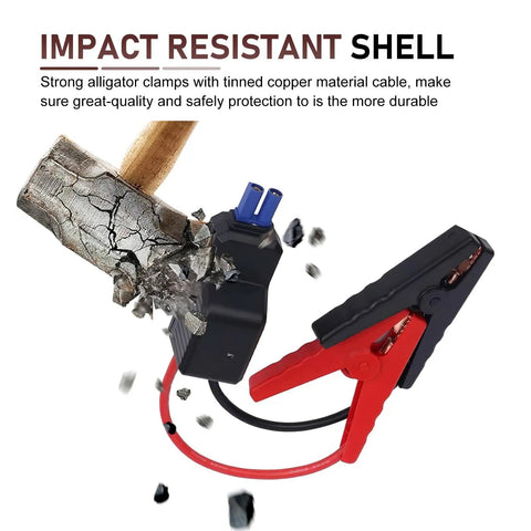 Hella Tough Heavy Duty Jumper Cable Replacement Compatible With Most Portable 12V Car Jump Starters showing impact resistant clamps.