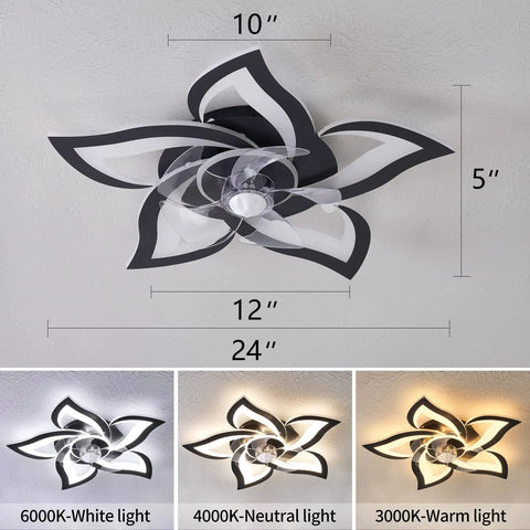 Dope Ceiling Fan With Lights Remote Control 24 Inch Black Low Profile Flush Mount showing dimensions and light color options