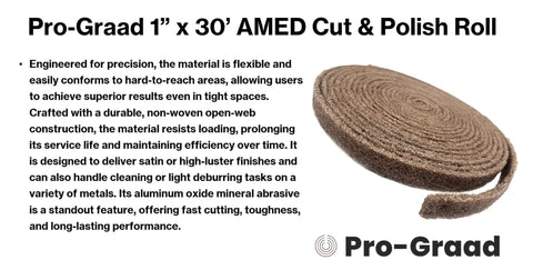 1 Inch Aluminum Oxide Non Woven Cut And Polish Roll, 30 Foot Length, Medium Grit 7440 For Heavy Duty Blending on display