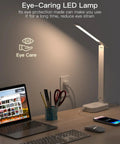Clean Vibes Led Desk Lamp With Power Strip And 5 Ft Extension Cord showing eye-care feature in a modern desk setting