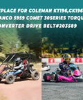 Off-road go-kart racing with Coleman KT196 CK196 T Go Kart Drive Belt For 30 Series Torque Converter, forest and track scene.