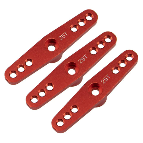 Three Pack Aluminum Alloy 25T Servo Horns Double Arm Steering Arms For Futaba Savox Power HD HSP MG Series Servos in red