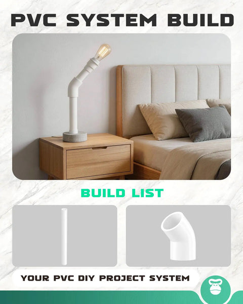 1/2 Inch PVC 45 Degree Elbow Fittings Socket To Socket Pack Of 20, used in a DIY lamp on a bedside table, Schedule 40 PVC