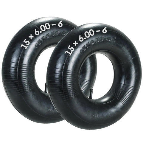 2 Pack 15x6.00-6 Inner Tubes Heavy Duty Replacement For Lawn Mowers Yard Tractors Wheelbarrows Snow Blowers ATVs Go Karts And Golf Carts With TR-13 Valve Stem shown