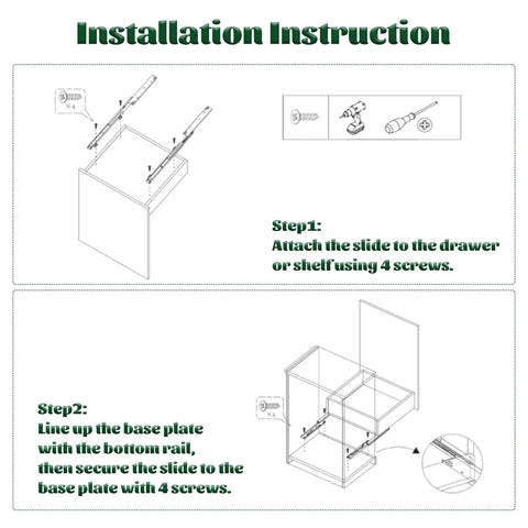 Installation instructions for 2 Pair 14 Inch Undermount Soft Close Drawer Slides With Dope Red Handles For Full Extension Concealed Rails.