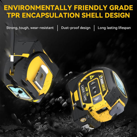 Heavy Duty Digital Tape Measure And Laser Rangefinder With Auto Lock, Led Display, Cross Line, Area Volume Pythagorean Calculator, Data Storage, Badass Built Tough No Nonsense Essential