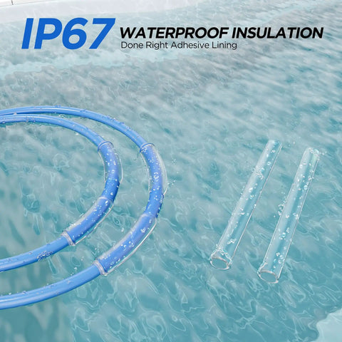 Get That Perfect Fit With This 5 To 1 Heat Shrink Tubing Roll Kit Offering 70 Feet Of Marine Grade Waterproof Adhesive Lined Dual Wall Electrical Wire Wrap For Tight Automotive And Diy Projects In Clear. IP67 waterproof clear heat shrink tubing over blue wires