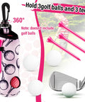 Pink Golf Gear Kit For Women 12 Piece Set With Golf Ball Bag Towel Tees Magnetic Ball Marker Divot Tool Cleaning Brush Carry Hook Gift Ready To Rule The Course showing pink golf bag, tees, golf balls, and club.