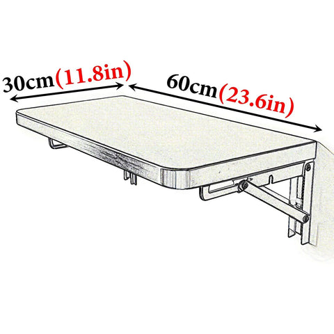 304 Stainless Steel Wall Mounted Shelf With 2 Brackets And Fold Down Table for Space Saving in Tiny Pads, dimensions shown