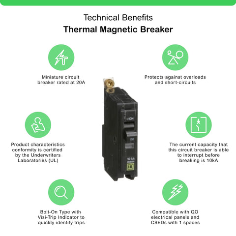 QOB120CP Circuit Breaker Black Bolt On VisiTrip Indicator for NQ and NQOD Panels, 20A, with safety and technical benefits