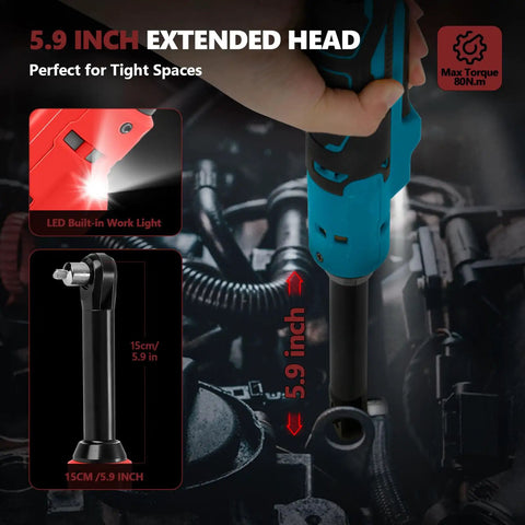 Upgraded Brushless Three Eighths Inch Cordless Ratchet Wrench Beast Mode With 60 Ft Lbs Torque Variable Speed And LED Work Light