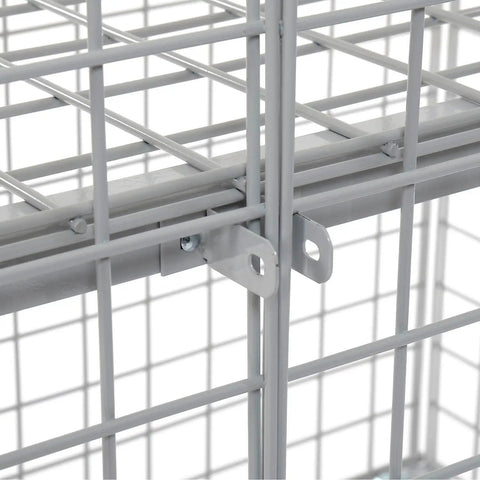Close-up of the gray wire mesh framework of Rock Solid One Tier Two Door Wire Mesh Security Locker with adjustable shelf.
