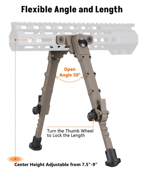 Lightweight Aluminum Rifle Bipod 7.5 To 9 Inches For M Lok Attachment Direct Mount No Adapter Required Adjustable Shooting Rest