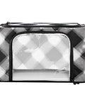 Totally Slick Foldable Storage Bin With Clear Vinyl Window And Reinforced Steel Frame dual zippered openings in checkered pattern.