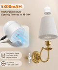 Wireless Wall Sconces Set Of Two With 5300mAh Battery And Remote Control fifteen dimmable colors showing a rechargeable bulb and fabric shade.