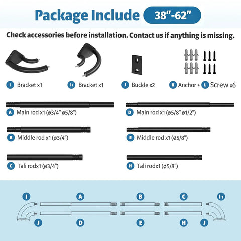 Black Double Curtain Rod With Wraparound Design Extends From 38 To 62 Inches Blackout Window Rod package includes