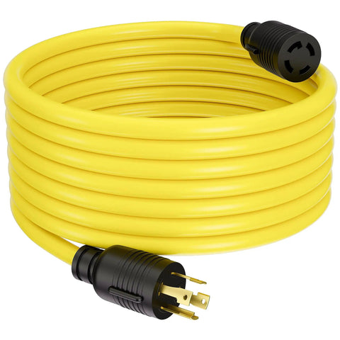 L14-30 Generator Extension Cord 25Ft From L14-30P To L14-30R SJTW 10 Gauge 4 Prong Beefy Heavy Duty Twist Lock Power Cable
