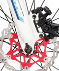 Two Sets Of Mechanical Mountain Bike Disc Brake Calipers Built To Perfection With Hardened Aluminum Alloy, installed on front wheel.