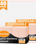 Top Shelf Heavy Duty Disposable Underpads For Adults And Pets, Super Absorbent Bed Pads 40 X 60 Inches, 40 Pack showing peach pads.
