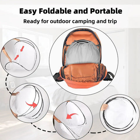 Ultra Dense Mosquito Tent With Foldable Mesh For Single Person Keeps NoSeeUms Out With TightWeave Net Perfect For Camping Travel Patio Includes Storage Bag Black folded in a backpack