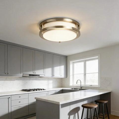 60W LED Flush Mount Ceiling Light Fixture 15 Inch Ultra Bright Daylight White 5000K 6000 Lumens in kitchen setting