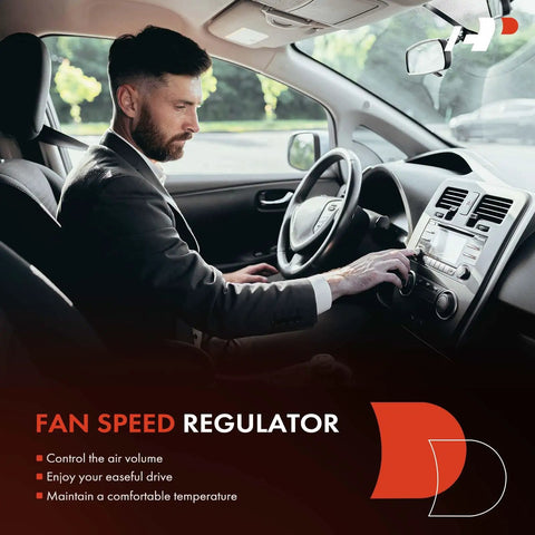 Driver adjusting front HVAC blower motor resistor in car