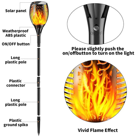 Outdoor Solar Torch Lights With Realistic Flickering Flames Adjustable Height 30.7 To 43 Inches Weatherproof Yard Path Torches