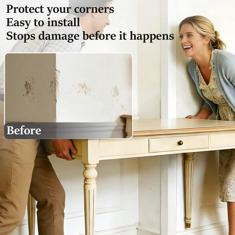 Flexible TPE Wall Corner Protector Self Adhesive Edge Guard Strip Bends Smooth Around Corners For Walls And Doors near table edge.
