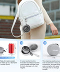 Ultra Compact Chin Support Travel Pillow For Petite Travelers displayed next to white backpack, highlighting portability