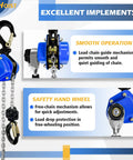 Compact Half Ton Mini Lever Chain Hoist With 10 Ft Lift And 1100 Lb Capacity, Alloy Steel G80 Chain, Heavy Duty Hooks