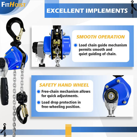 Compact Half Ton Mini Lever Chain Hoist With 10 Ft Lift And 1100 Lb Capacity, Alloy Steel G80 Chain, Heavy Duty Hooks