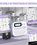 Handheld Electric Label Maker With Keyboard And BZ Laminated Tapes Offering Super Slick Operation showing built-in functions and labels.