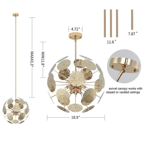 12 Light Modern Sputnik Chandelier Gold Bulbs Included 14 G9 Halogen 40W Adjustable Rods Globe Pendant Lighting Fixture