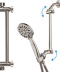 Adjustable Shower Arm 11 Inch Solid Brass With Lock Joint, Brushed Nickel Finish, 2 Foot Range, Universal Connection shown